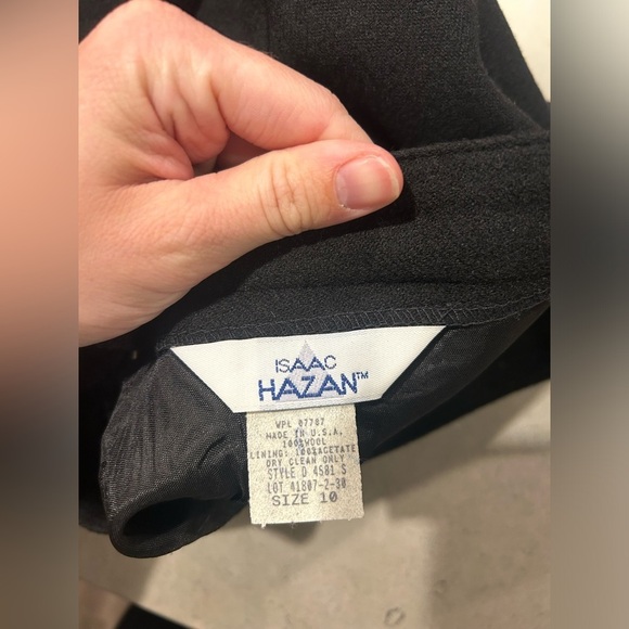 Isaac Hazan Midi Skirt Wool Women’s 10 Black Side Slit Zipper Button - Picture 5 of 12